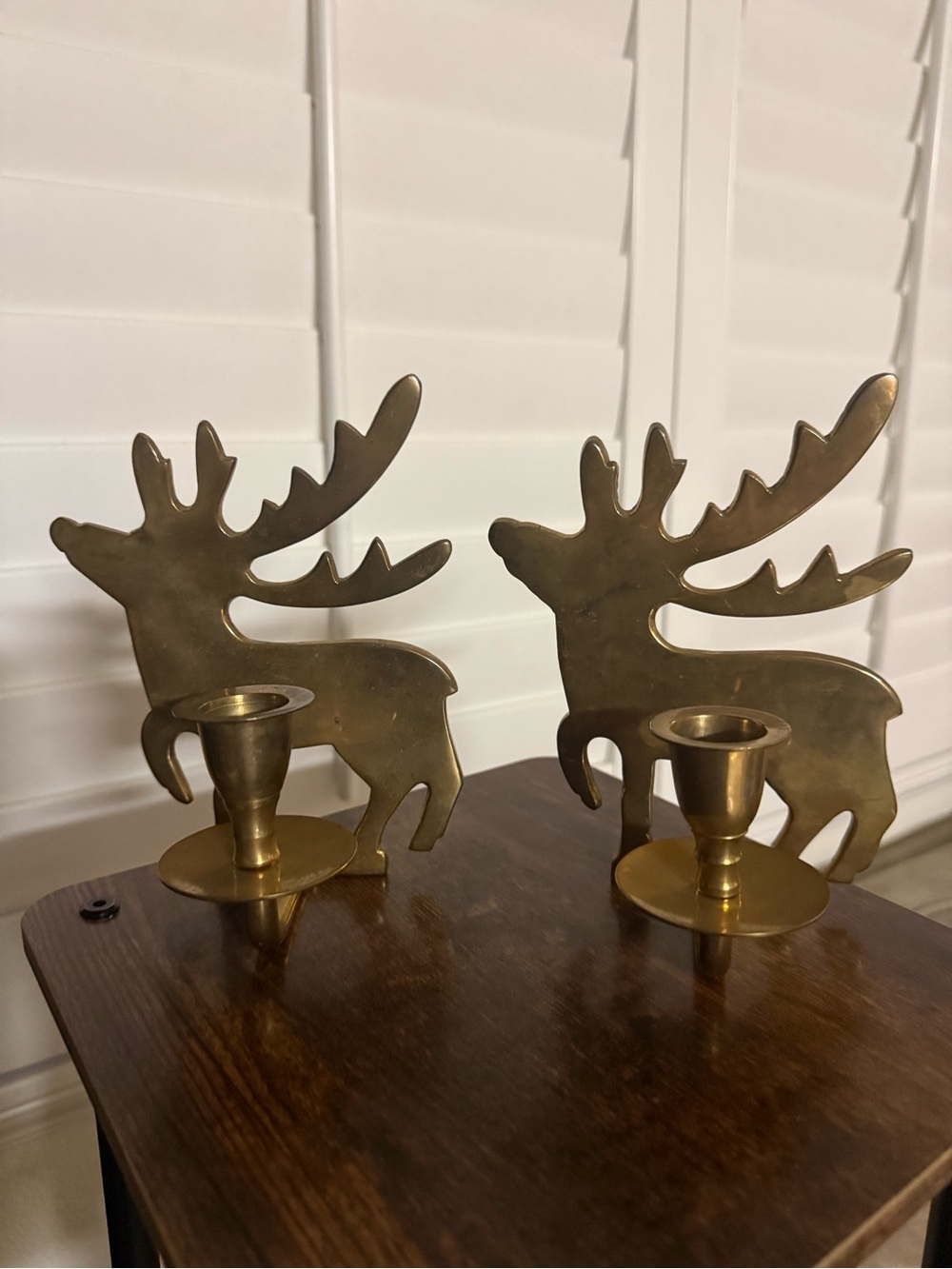 Brass Reindeer Candle Holders - Pair